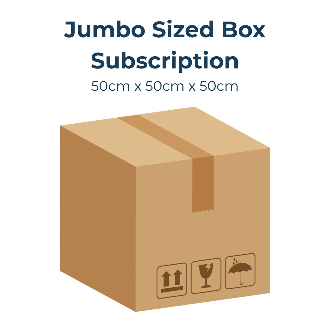 Jumbo box subscription, 50cm dimensions, cardboard packaging.